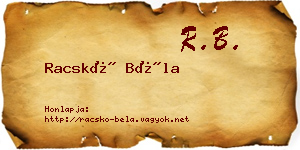 Racskó Béla névjegykártya